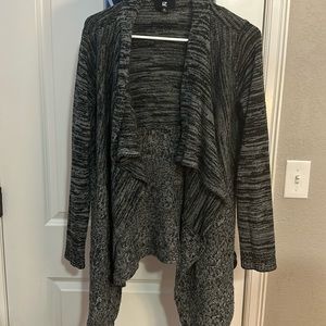 Gray and black cardigan.